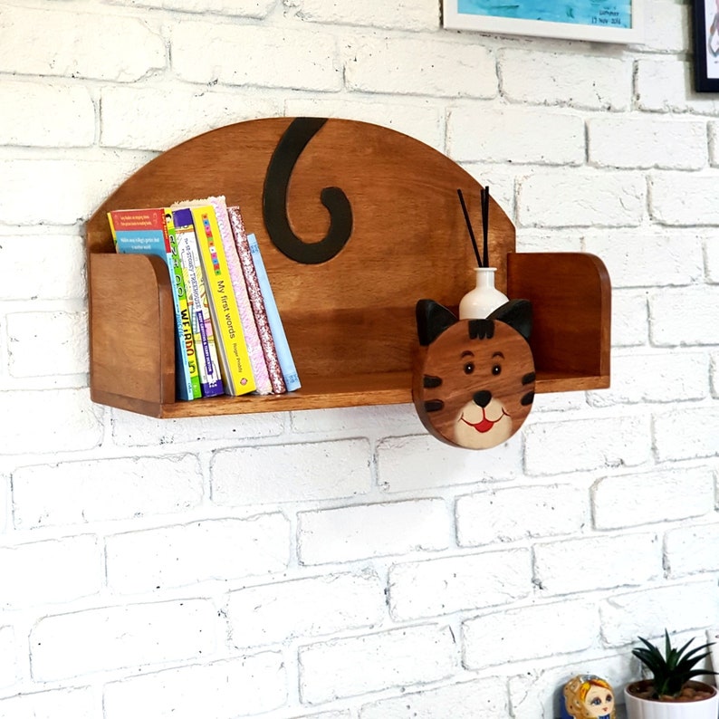 Ready-built Wooden Wall Mounted Cat Bookshelf