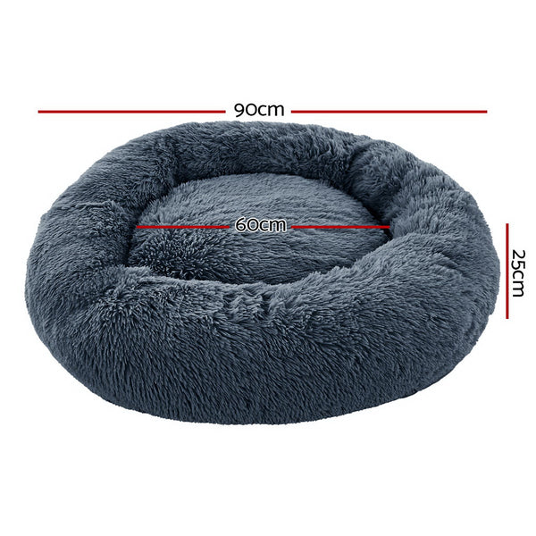 Calming Soft Plush Pet Bed 90cm Large - Dark Grey