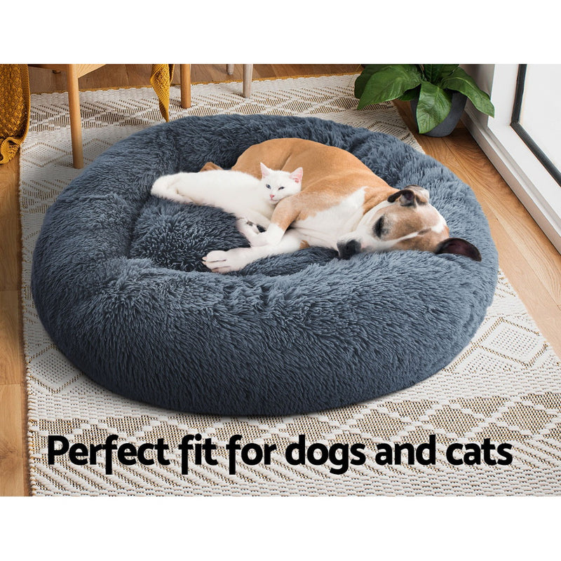 Calming Soft Plush Pet Bed 90cm Large - Dark Grey