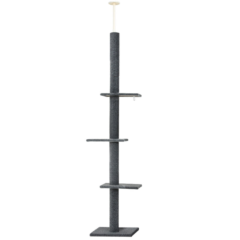 Floor to Ceiling Multi Level Scratch Pillar - 290cm Grey