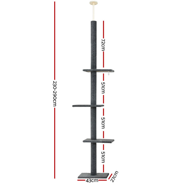 Floor to Ceiling Multi Level Scratch Pillar - 290cm Grey