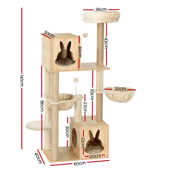 141cm Wooden Plush Scratching Tower