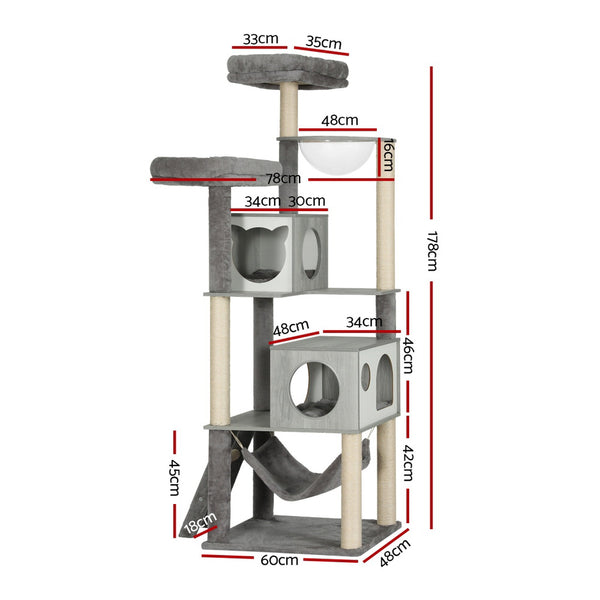 178cm Mulit-level Scratching Tower with Detachable Bowl