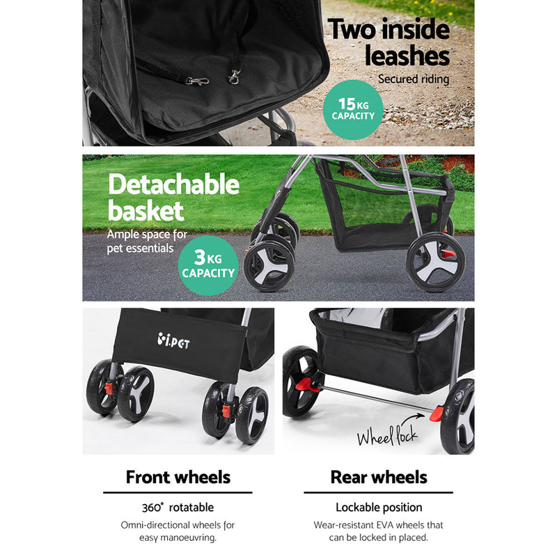 4 Wheel Pet Stroller - Black (Limited Delivery Area)