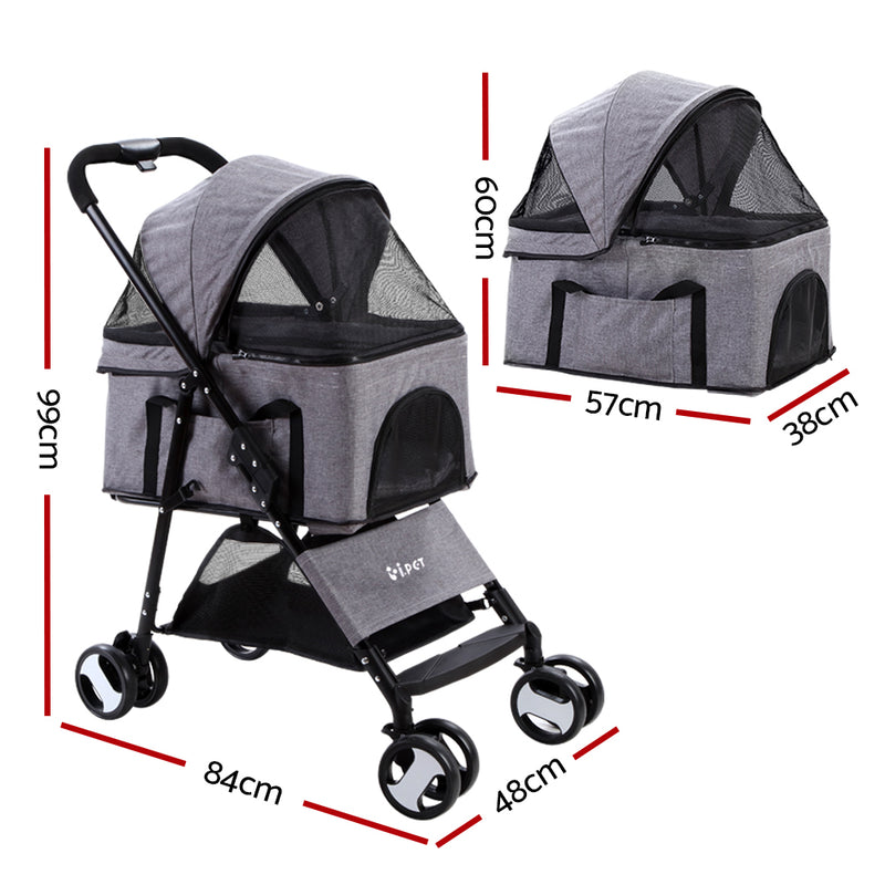 Pet Stroller - Foldable 4 Wheels Grey (Limited Delivery Area)