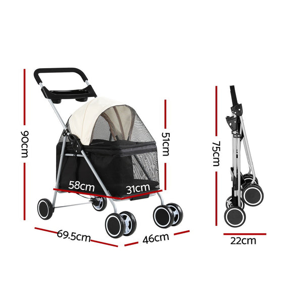 Pet Stroller Pram - Large Foldable 4 Wheels