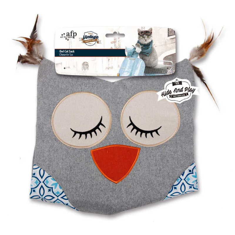 Cat Sack Crinkle Toys - Grey Owl + Hide Play Bag Teaser