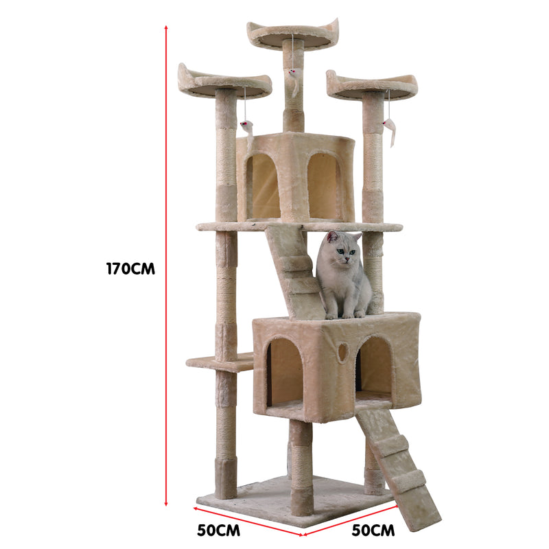 170cm Cat Tower with 2 Cubbies - Beige