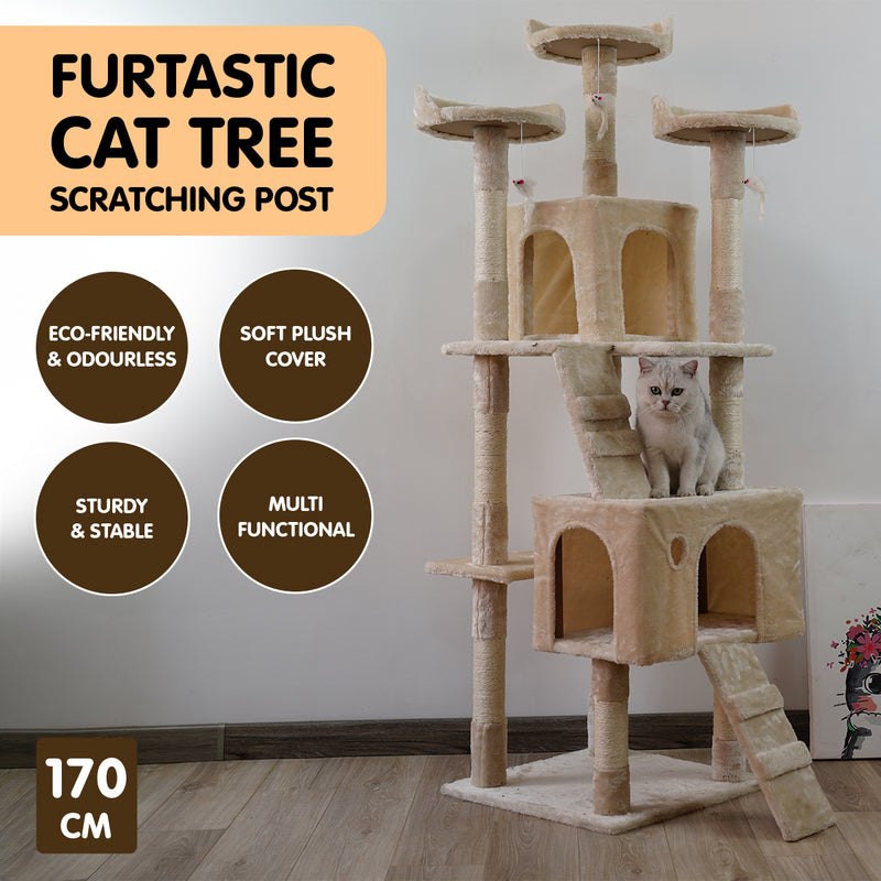 170cm Cat Tower with 2 Cubbies - Beige