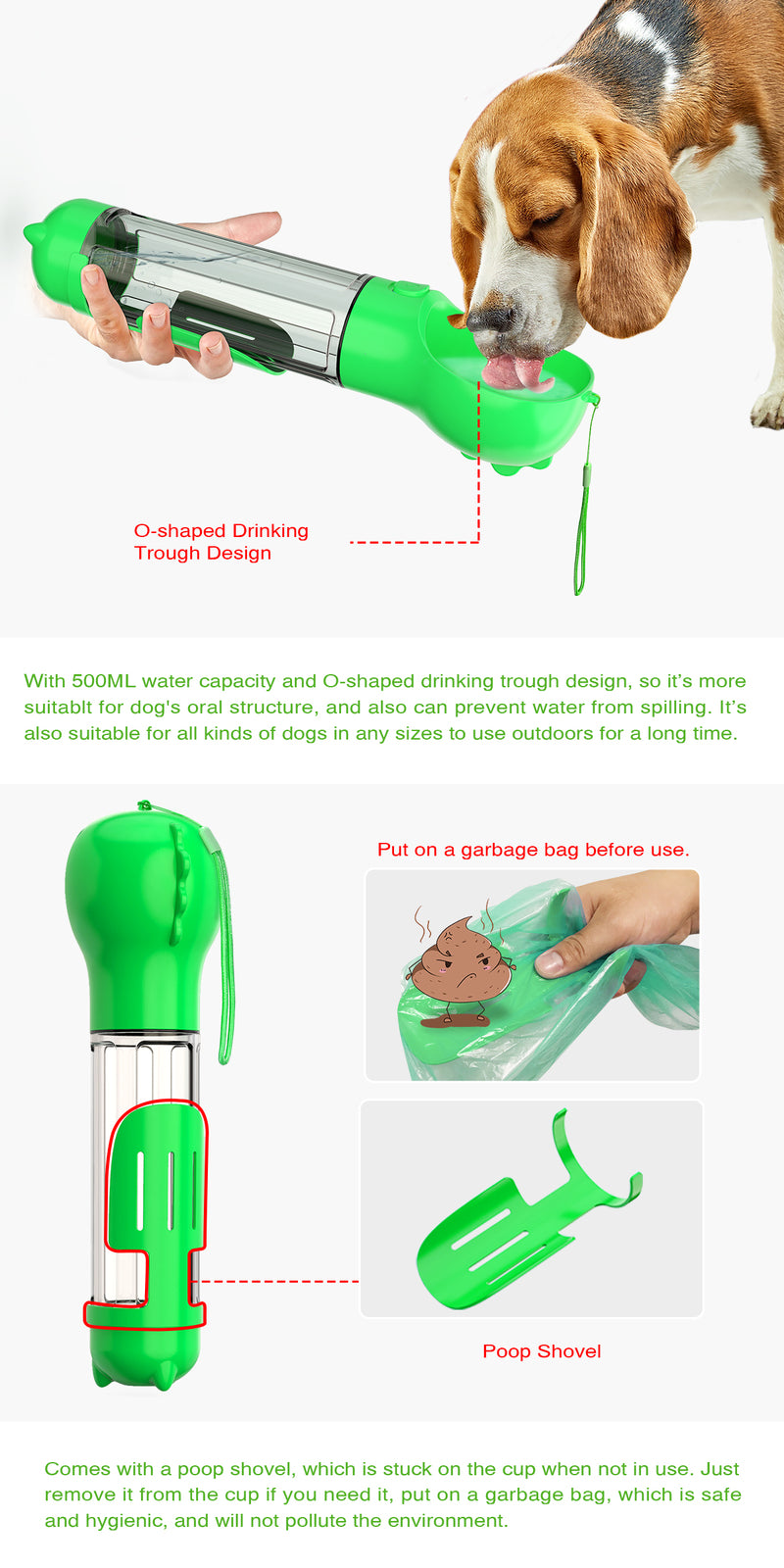 4 in 1 Portable Pet Water Bottle - Green