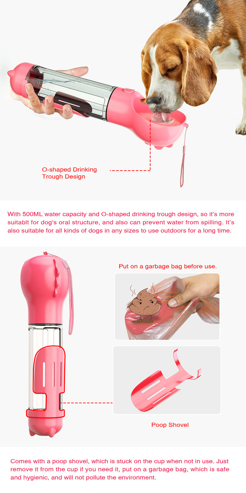 4 in 1 Portable Pet Water Bottle - Pink