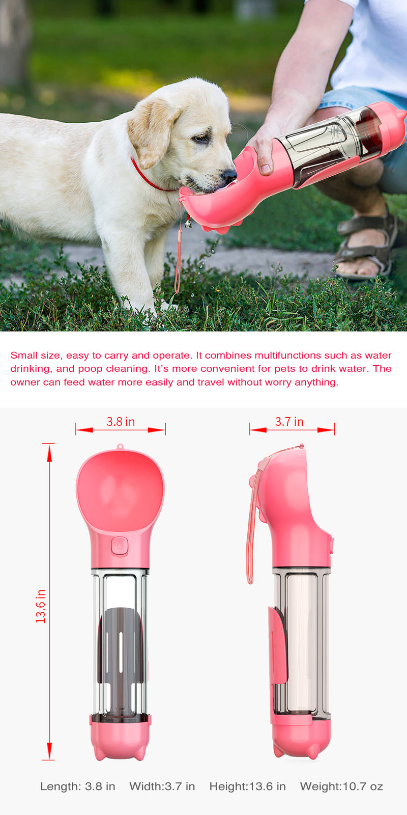 4 in 1 Portable Pet Water Bottle - Pink