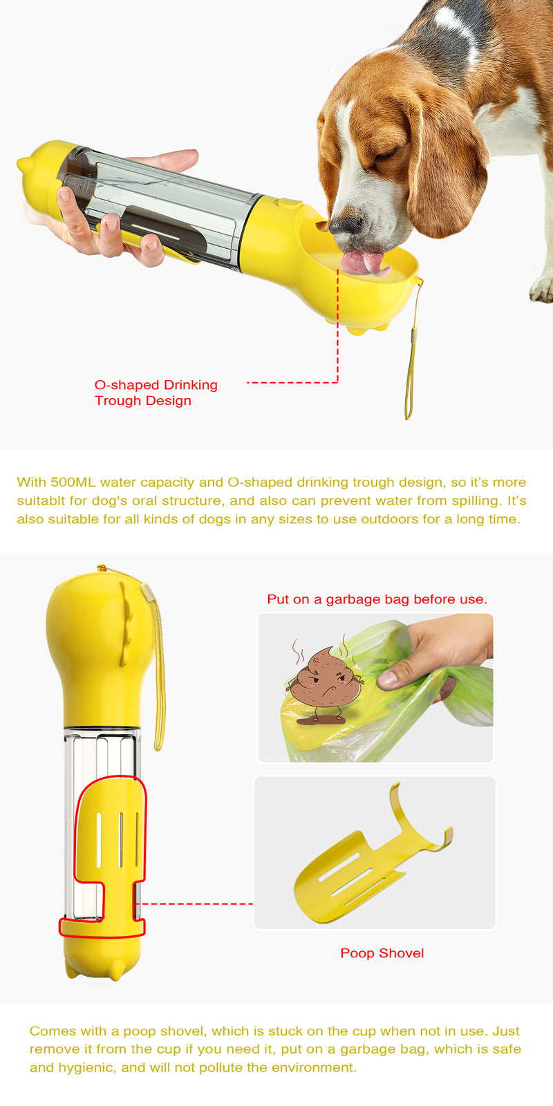 4 in 1 Portable Pet Water Bottle - Yellow