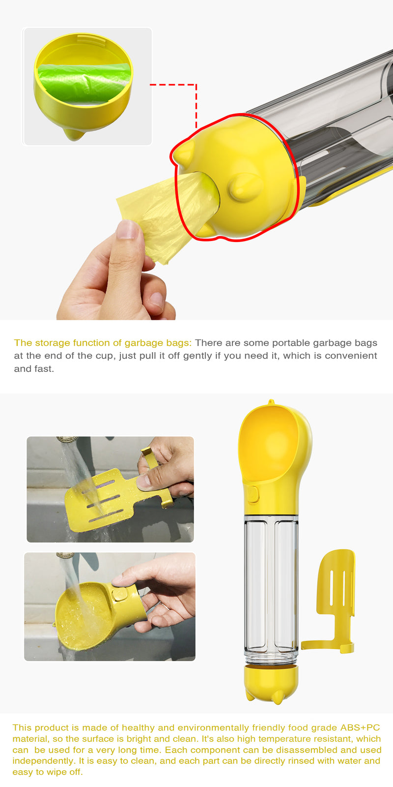 4 in 1 Portable Pet Water Bottle - Yellow