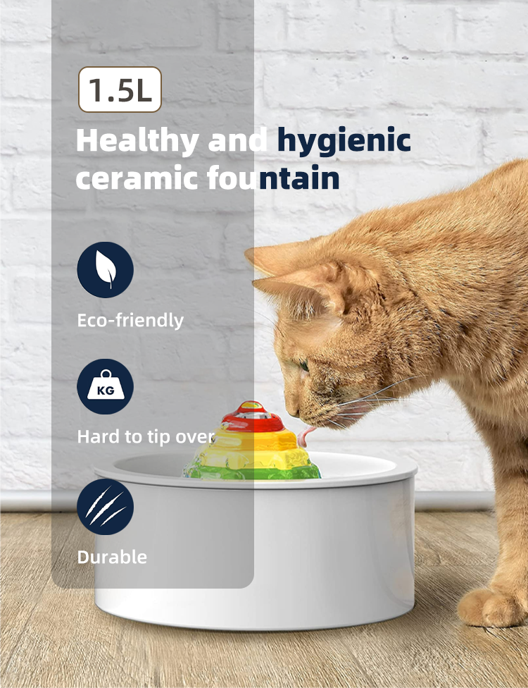 1.5L Ceramic Electric Pet Water Fountain - Round