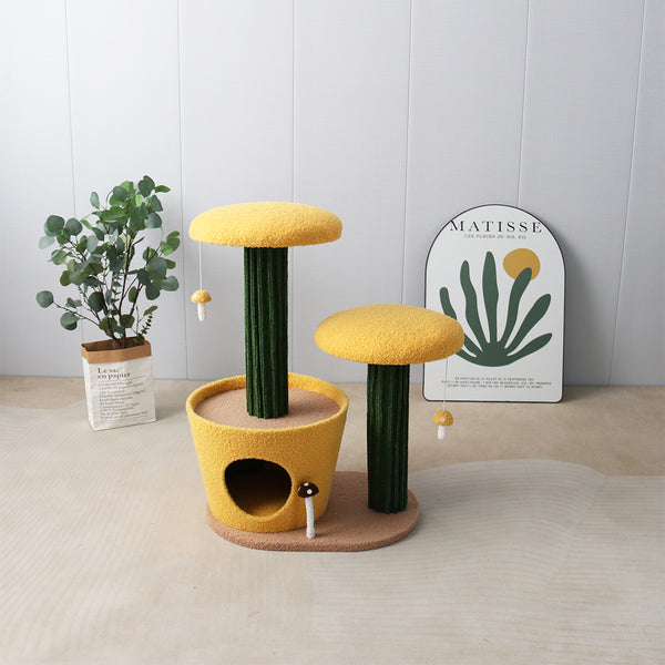 2-Level Yellow Mushroom Cat Scratching Tree