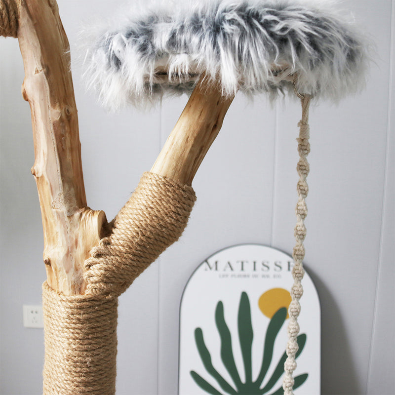 Fluffy Wooden Cat Tree With Hanging Hammock (OUT OF STOCK)