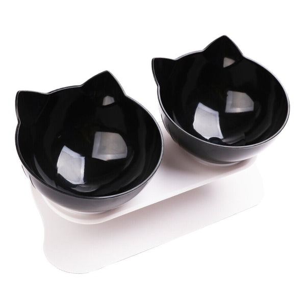 Black Double Raised Cat Bowls with Stand