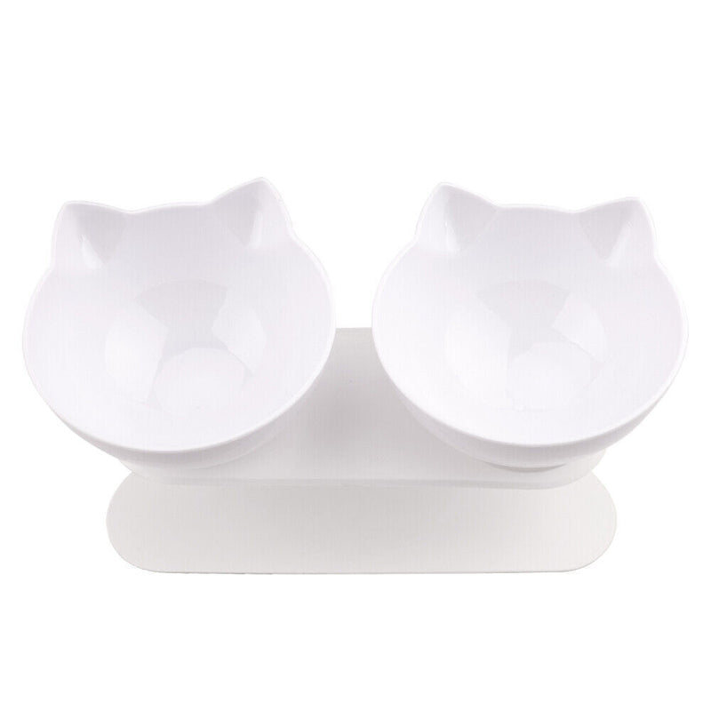 White Double Raised Cat Bowls with Stand