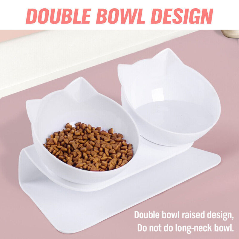 White Double Raised Cat Bowls with Stand