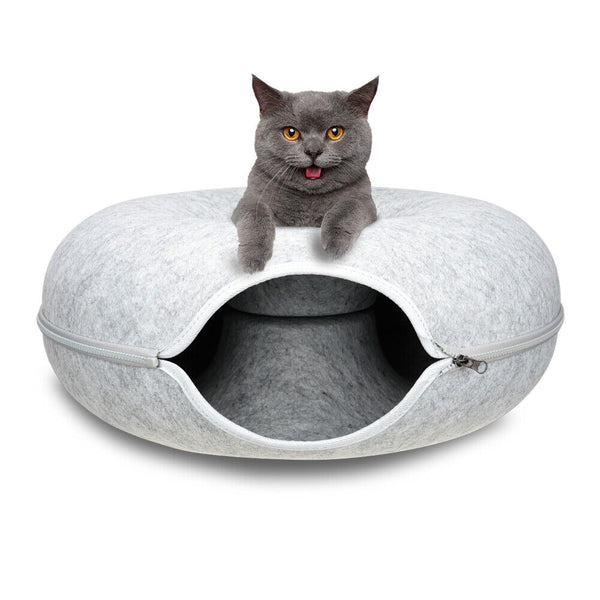 Felt Cat Tunnel Bed Medium - Light Grey