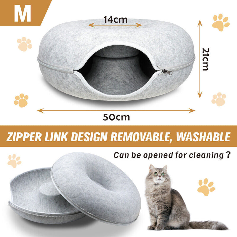 Felt Cat Tunnel Bed Medium - Light Grey