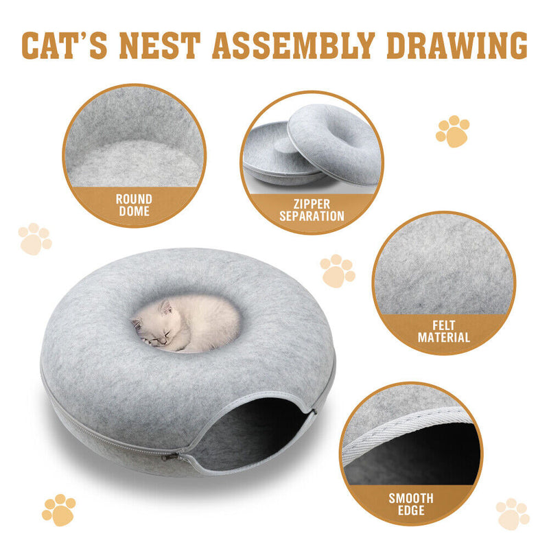 Felt Cat Tunnel Bed Medium - Light Grey