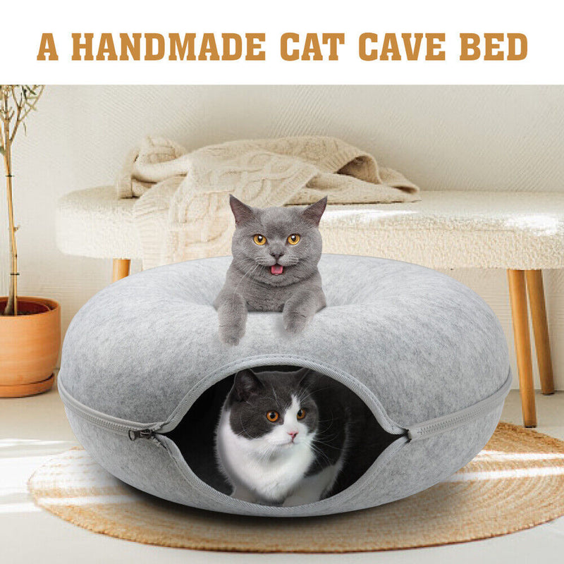 Felt Cat Tunnel Bed Medium - Light Grey