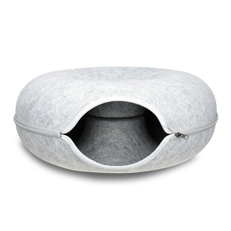 Felt Cat Tunnel Bed Medium - Light Grey