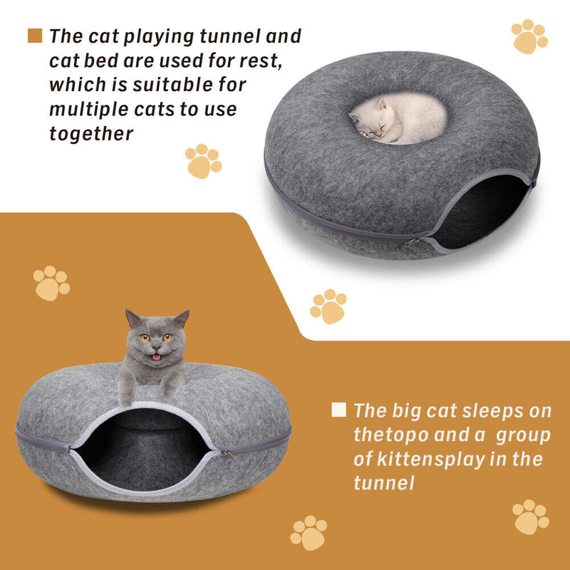 Felt Cat Tunnel Bed Medium - Dark Grey