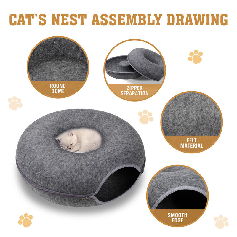 Felt Cat Tunnel Bed Medium - Dark Grey