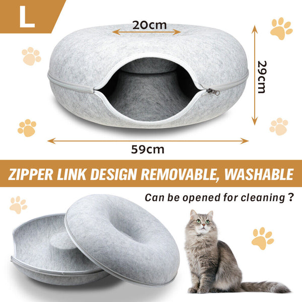 Felt Cat Tunnel Bed Large - Light Grey