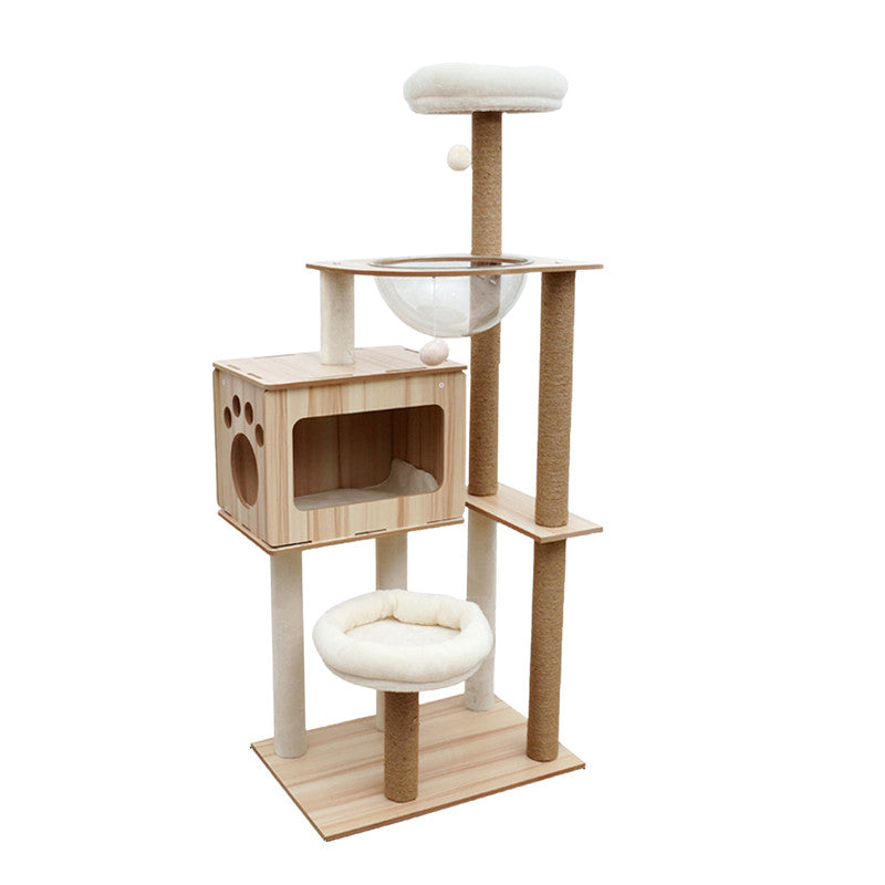 Wooden Scratching Tower with Transparent Capsule