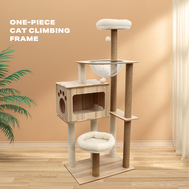 Wooden Scratching Tower with Transparent Capsule