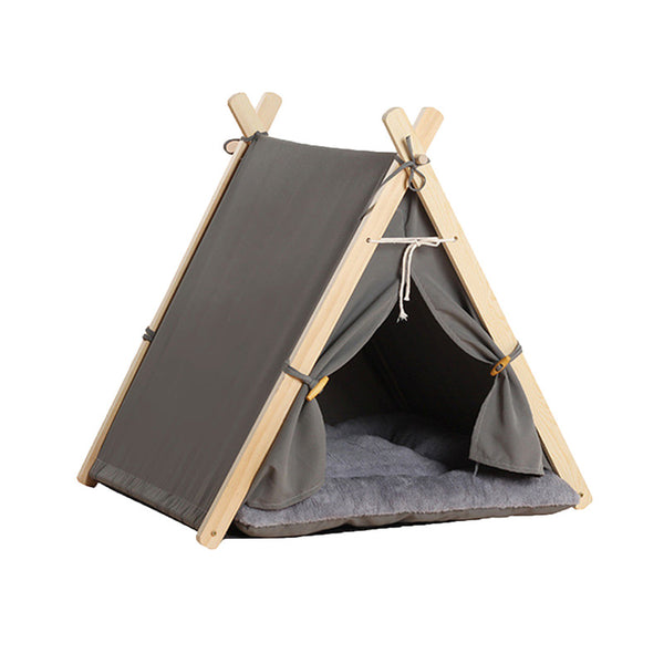 Pet Teepee Tent With Removable and Washable Cushion - Grey