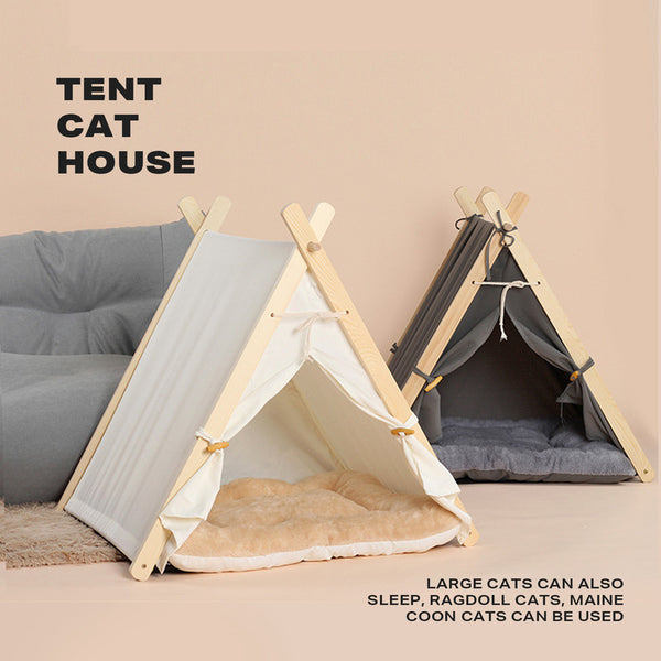 Pet Teepee Tent With Removable and Washable Cushion - Grey