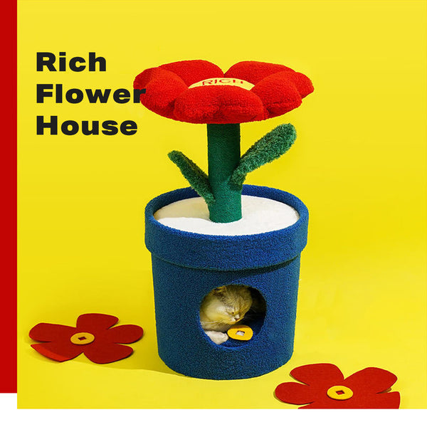 Bucket Cat House With Red Flower and Bed Insert