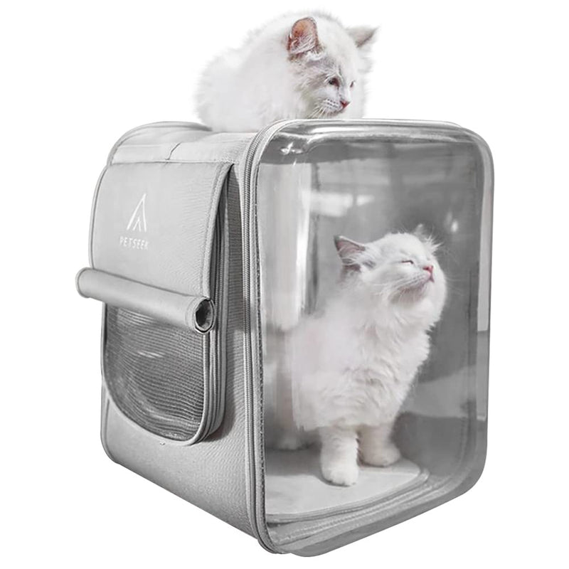 Transparent Pet Carrier Backpack with Soft Sides - Grey